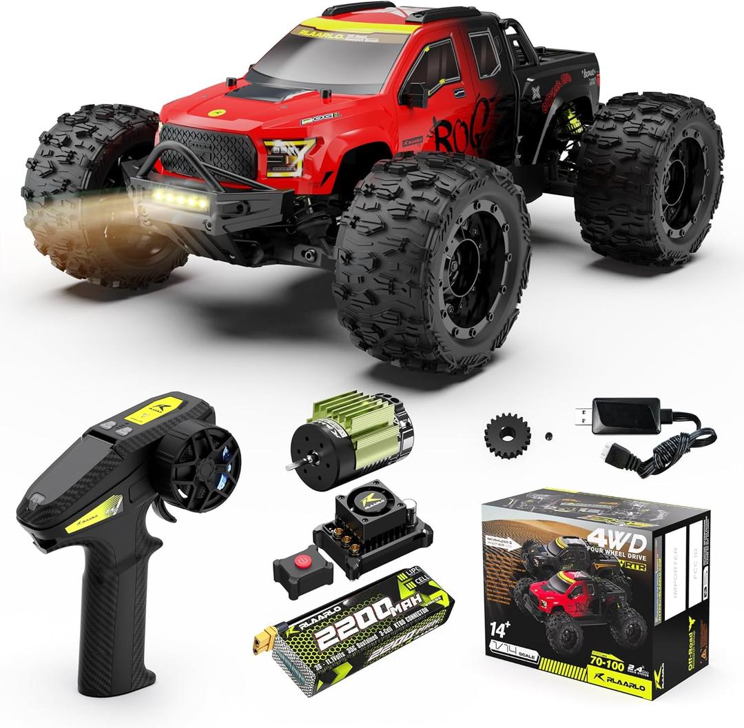 1/14 Brushless RC Cars, Monster Truck, RC Truck, 50+ MPH, 4WD, Waterproof, Red, Ages 8+