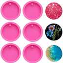 6 Pack Round Keychain Silicone Mold Flat Circle Keychain Charms Epoxy Resin Molds Casting Molds with Hole for DIY Earrings Pet Tag Christmas Ornaments Wedding Favor Jewelry Crafts Making (2 inch)