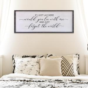 Surfapans If I Lay Here Would You Lie With Me Wall Decor Sign 32X12 Master Room Bedroom Above Bed Large Farmhouse Inspirational Quotes Minimalist Wood Framed Over Bed Wall Art Decoration (Black) (32L" x 12W")
