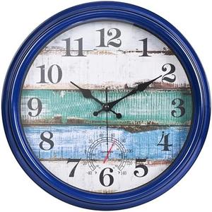 Large Outdoor Clock Waterproof with Thermometer Vintage Rustic Coastal Clock for Pool Garden Patio (16 Inch)