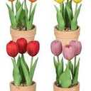 DILATATA 4 Pcs MultiColor Tulips Artificial Flowers Large Tulips Head Real Touch Fake Tulip Fake Flowers for Mother's Day 11.4" Faux Tulip for Vase Centerpieces Home Wedding Bouquet, Color May Vary