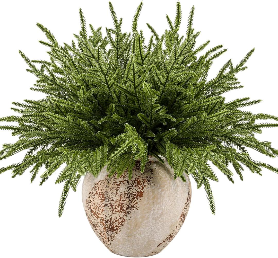 joyhalo 12 Pcs Norfolk Pine Stems, 18" Artificial Christmas Pine Branches Faux Greenery Stem Real Touch Cedar Stems for Vases, Christmas Trees and Outdoor Home Decor