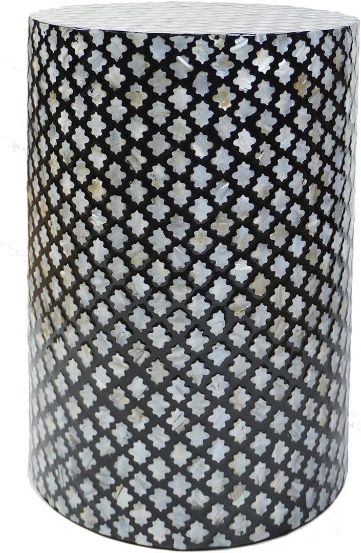 PEMAR Mother of Pearl Cylinder Drum End Table Capiz Shell Side Table Stool Coffee Accent Table Bedside Table Round Nightstand and Vanity Stool