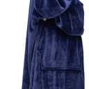 Waitu Wearable Blanket Sweatshirt Gifts for Women and Men, Warm and Cozy Giant Blanket Hoodie, Thick Flannel Blanket with Sleeves and Giant Pocket - Navy Adult