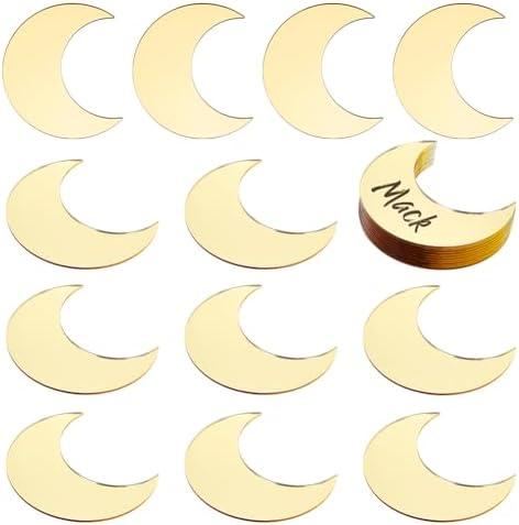 INFUNLY 40pcs Moon Place Card Name Tags for Party Gold Acrylic Moon Shaped Place Cards Celestial Wedding Place Cards Semi-Circle Name Tags Names Blanks Placecards for Wedding Birthday Festival Decor