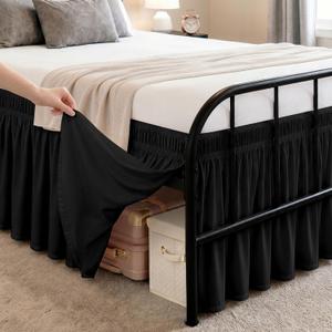RIMELA Black Bed Skirts with Split Corners Queen Size 15 Inch Drop,Elastic Bed Skirting Wrap Around, Easy Install Dust Ruffles Soft Fabric Machine Washable