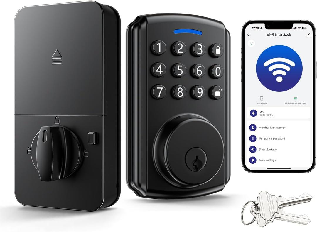 Deadbolt Smart Lock for Front Door, Relihom Keyless Entry Door Lock, Bulit-in Wi-Fi with App Remote Control, No Bridge Required, IP65 Waterproof