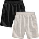 Neer 2 Pack Men's Linen Shorts Casual Lightweight Elastic Waist Summer Plus Size Vacation Beach Shorts with Pockets (X-Large, Black, Light Khaki)