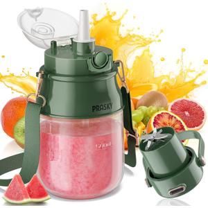 Portable Blender, Prasky Personal Blenders for Shakes and Smoothies with 27oz Cup, Lid and Shoulder Strap, Type-C USB Rechargeable, Personal Size Blenders BPA-free for Gym/Travel/Kitchen (green)