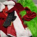 PrettyFirst Halloween Costumes Adult, Green Costume 8PCS Christmas Funny Santa Claus Costume for Men Cosplay With Mask no size