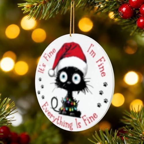 Cat Christmas Ornament, Christmas Ornaments 2025 Black Cat Christmas Decorations Acrylic 2 Side Printed Christmas Decor, Personalized Ornaments for LoversPack of 2