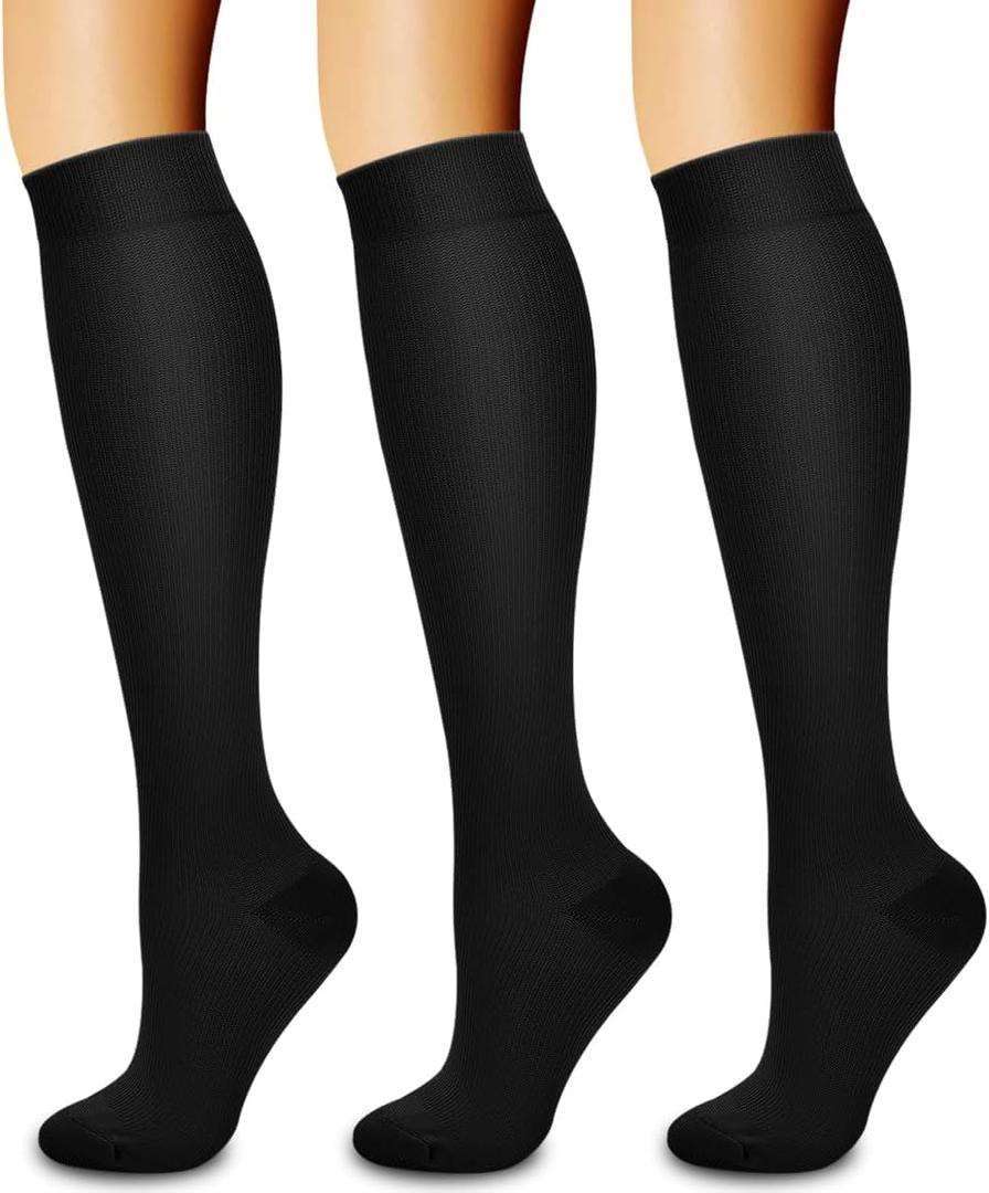 Laite Hebe 3 Pack Medical Compression Sock-Compression Sock For Women and Men Circulation -Best for Running,Nursing,Athletic Sports (Large-X-Large, 01-black)