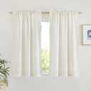 NICETOWN Linen Curtains 48 inches Long, Rod Pocket & Back Tab Flax Linen Weave Window Treatments Privacy with Light Filtering for Bedroom/Farmhouse, Natural, W42 x L48, 2 Panels