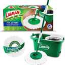 Libman Tornado Spin Mop System and 1 Refill, Mop and Bucket with Wringer Set for Hardwood Floor Cleaning, 2 Total Heads Included