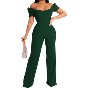 Women's Elegant Sexy Off Shoulder Short Sleeve Wide Leg Pants Long Pant Onesie Clubwear Party Dressy Jumpsuits