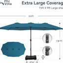PHI VILLA 15ft Large Patio Umbrellas with Base Included, Outdoor Double-Sided Rectangle Market Umbrella with Crank Handle, for Poolside Lawn Garden, Cyan
