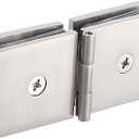 Frameless Shower Door Hinge Glass to Glass 180 Degree, Solid Brass Shower Glass Hinge for 5/16" to 1/2" (8-12mm) Tempered Glass, Heavy Duty Shower Door Replacement Hinge, Brushed Nickel