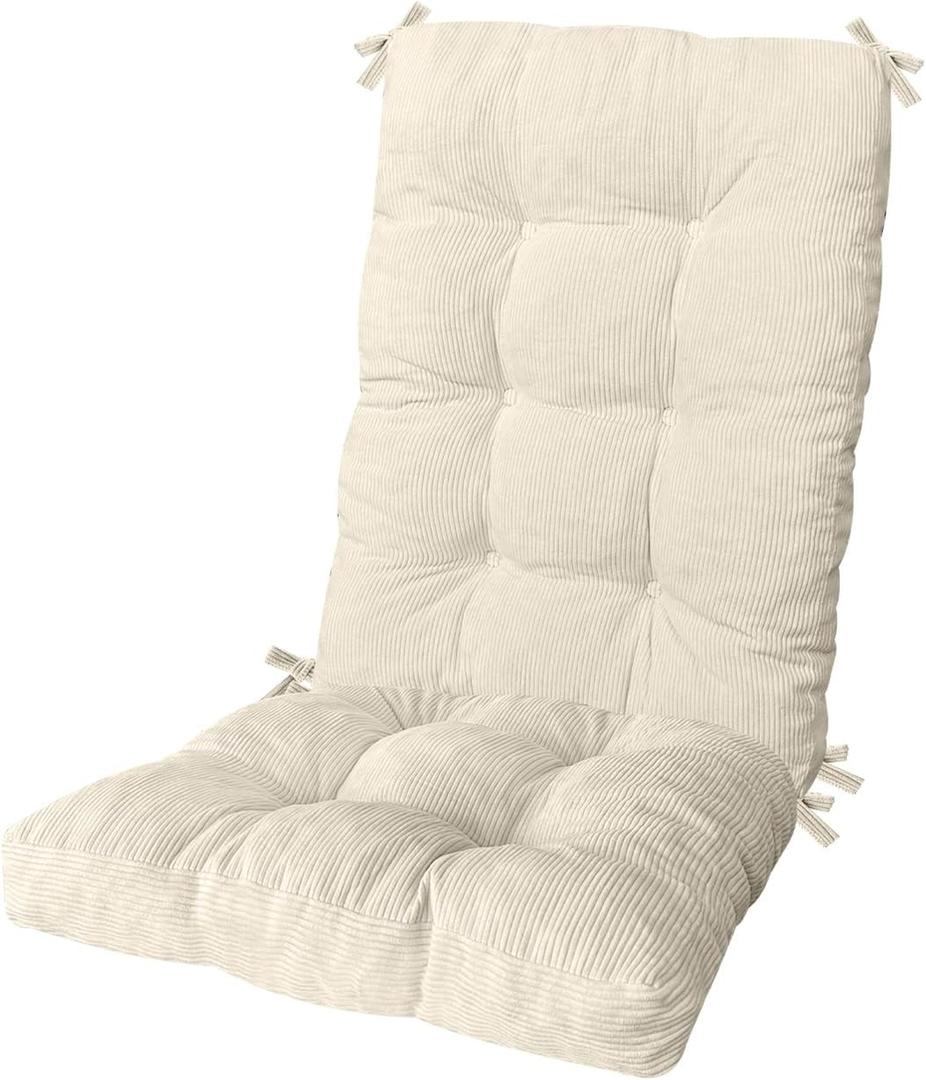 Rocking Chair Cushion Durable Comfort Patio Chair Cushion Non-Slip Bottom Pads with Ties for Dining Garden Balcony Office 22x16x3.1+16x17x3.1in Color#1 White