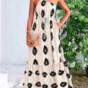 PRETTYGARDEN Women's 2026 Summer One Shoulder Maxi Dress Printed Flowy Boho Long Sundresses Spring Beach Vacation Clothes (Medium, Beige Black Floral)