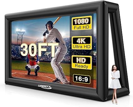 Inflatable Projector Screen, 30FT Blow Up Movie Screen Outdoor Projector, Easy Set Up One-Piece Design Front & Rear Projection with Air Blower for Outside Backyard Family Movie Night Pool Party