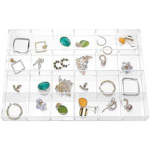 Large Clear Jewelry Organizer Display Tray, Storage Case for Rings, Earrings, Necklaces, Acrylic Drawer Organizer Trays (24 Grids)
