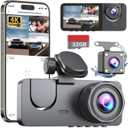 Dash Cam Front and Rear Inside,4K Full HD 3 Channel Dash Camera for Cars, Free 32GB Card, 2'' IPS Screen Dashcam with Night Vision, G-Sensor, 24H Parking Mode, 170Wide Angle, Loop Recording