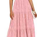 PRETTYGARDEN Women's 2026 Summer Casual Midi Dresses Square Neck Short Sleeve Smocked A Line Floral Flowy Elegant Boho Dress (Pink, S)