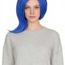 Half and Half Blue Emotion Wig + Glasses + Wig Cap Short Blue Wig Vibrant Blue Side Part Wigs for Halloween Party Costumes