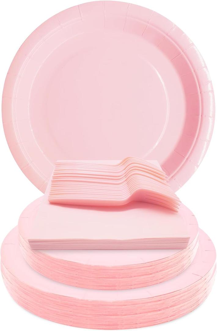 Pink Party Supplies Set Include Pink Birthday Paper Plates and Napkins for Party Women(Severs 25 Guests)