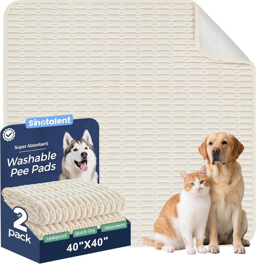 Sinotalent Washable Pee Pads for Dogs, 2 Pack Reusable Puppy Pads Dog Pads, NonSlip Dog Pee Pads, Leakproof Pet Pee Pads Wee Wee Pads for Dogs. (Cream White, 40"x40"(Pack of 2))