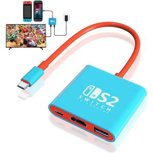 pdobq Switch 2 Dock, Switch Docking Station for Nintendo Switch1 Dock, Portable Switch2 TV Adapter Support 4K/60HZ Switch2 TV Mode Compatible Switch2/1/OLED, Travel with HDMI2.0 USB3.0
