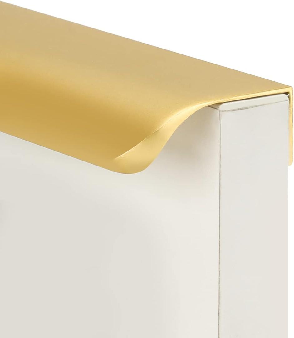 goldenwarm 10 Pack 10 Inch Matte Gold Finger Pulls Cabinet Edge Pulls Brushed Brass Drawer Handles Edge Hardware for Kitchen Cupboard (Hole Center:256mm(10in))
