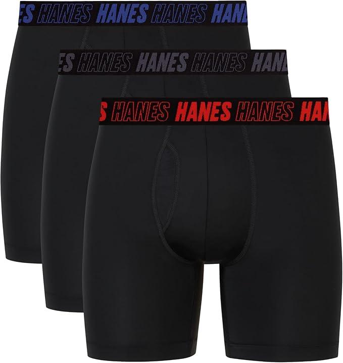 Hanes Men's Moves Performance Boxer Brief, Total Support Pouch, Regular/Trunk/Long Leg, 3-Pack, 8 L