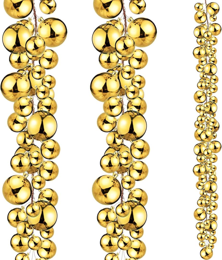 2 Pcs Christmas Ball Garland 6 ft Ball Ornaments Christmas Bulb Garland Xmas Tree Bauble Decorations for Party Supplies Indoor Outdoor Home Office Decoration Accessories(Gold)