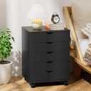 5-Drawer Chest, Office Storage Dresser File Cabinet with Wheels, Mobile Dresser for Home Office, Black, 14.4"D x 18.7"W x 25.6"H