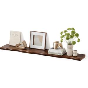 Solid Wood Live Edge Floating Shelves Set of 1 48" Rustic Wall Shelf with Hidden Bracket System, Wall Mounted Shelves for Bathroom, Kitchen, Living Room, Bedroom (Walnut)