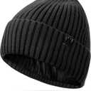 Winter Beanie Hat for Men & Women, Fleece Lined Thermal Knit Hat Ski Beanie Skull Cap Cuffed Cap for Cold Weather (One Size, Black)