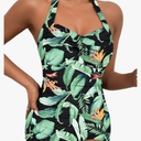 Women's Retro Tummy Control Swimsuits Halter One Piece Slimming Swimwear,Vintage Boyshorts Ruched Push Up Bathing Suit, S
