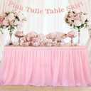 6ft Pink Tulle Table Skirt  MAQIHAN Table Skirt Tablecloth for Round Rectangular Tables Made of Tutu Fabric Restaurant Dessert Table Wedding Birthday Party Baby Shower Decoration Teacher Table Skirt