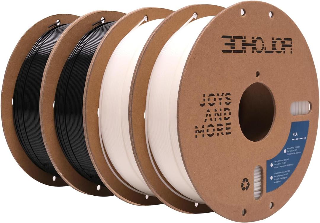 PLA Filament 1.75mm,3D Printing Filament High Speed,1kg*4 Bundle Cardboard Spool, Fit Most FDM 3D Printer,Dimensional Accuracy +/- 0.03 mm,Vacuum Packaging-Black+White 4Pack