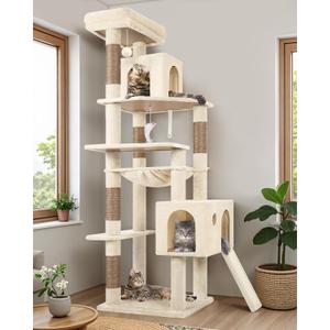 Globlazer Heavy Duty Cat Tree Tower, 70inch Sturdy Cat Tree for Indoor Cats Sturdy Large Cat Tower with Scratching Post and Scratching Board, Hammock, Cat Condo for Adult Cats Kittens, F70 Pro, Beige