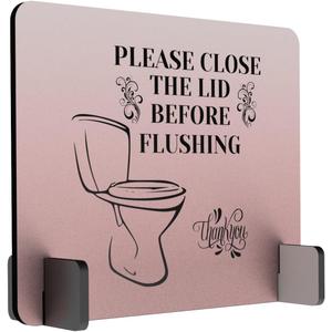 Elegant Free-Standing Bathroom Sign | Polite Reminder: Close Toilet Lid Before Flushing | Hygienic & Stylish Aluminum Design | Easy Setup
