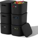 ORGIDOL 6 Pack Black Storage Bins with Lids Stackable Storage Container for Organizing, Black Storage Boxes with Handle for Shelves, Cute Organizer Bins for Craft, Snacks, 9.85x6.9x5.7 inch