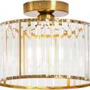10.24'' Mini Semi Flush Mount Ceiling Light, Modern Gold Crystal Ceiling Light Fixture for Dining Room, Bedroom, Cafe, Bar, Corridor, Hallway, Entryway
