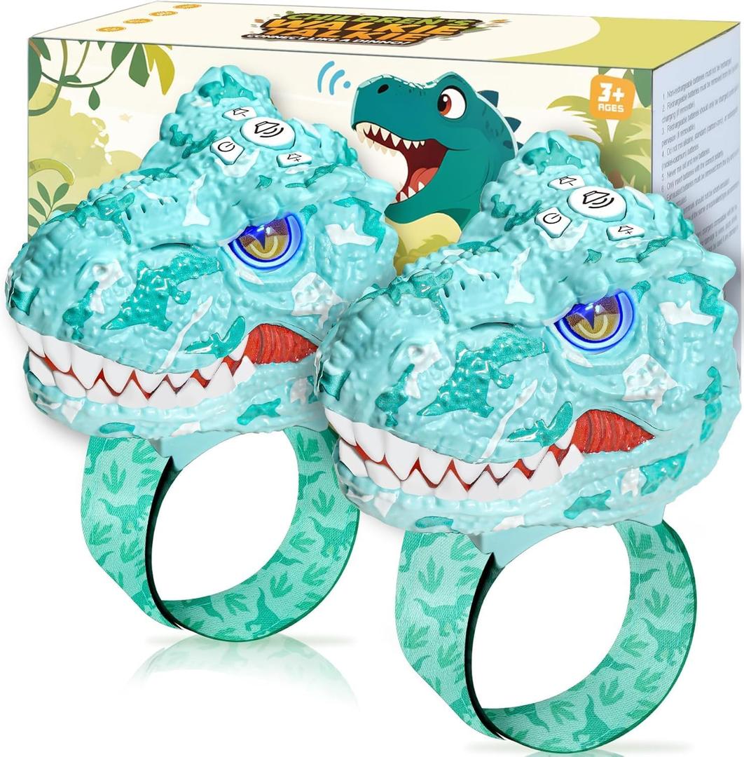 Vvinca Walkie Talkies for Kids 2 Pack - Dinosaur Toys for Boys Age 3-12 T-Rex Adjustable Wrist Strap Long Range Clear Sound Outdoor Camping Gears Christmas Stocking Stuffers Birthday Gifts, Blue