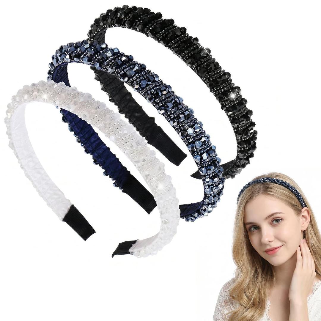 DOPESPI 3PCS Crystal Rhinestone Headband, Glliter Headbands Non Slip Rhinestone Hair Bands Crystal Sparkly Head Band Hair Accessories for Women Wedding Birthday Party