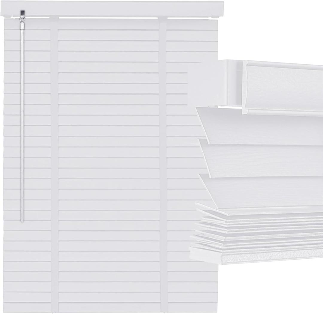 Cordless 2" Slats Wood Blinds - Blackout Light Filtering Horizontal Window Blinds with Privacy & Heat Insulation, Custom Sizes W15-90" for Bedroom, Living Room etc (White Color No. 501)