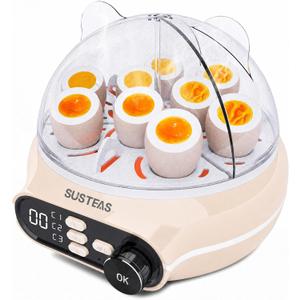 SUSTEAS Rapid Egg Cooker Electric 9 Eggs Capacity, Soft, Medium, Hard Boiled Egg Cooker Simultaneously, Egg Poacher, Kitchen Egg Steamer, Auto Shut-Off, Smart Voice Prompts, Timer Function, Beige