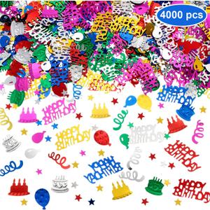 WILLBOND 4000 Pieces Happy Birthday Confetti Multi-color Foil Confetti Decoration Scatters for Table Balloon Ribbon Cake Decoration Birthday Party Anniversary Wedding DIY Craft Supplies