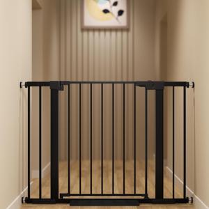 29-42 inches Metal Baby Gate for Stairs/Doorways, 30 inches Tall Pressure Mounted Pet Gates, Auto-Close Child Safety Gate, No Drilling Easy Walk-Through Dog Gate Indoor, Black